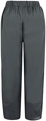 Летни постелнини панталони за жени широки нозе памучни постелнини исечени панталони цврста боја лабава вклопена тренинг панталони со џебови
