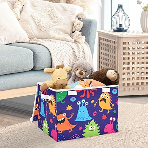 Фулухуапин кутија за складирање на играчки за чудовиште со капак, 16,5 x12.6 x11.8 цврсти играчки организатори кутии корпи за кутии за момче, девојче, расадник, плакарот, с