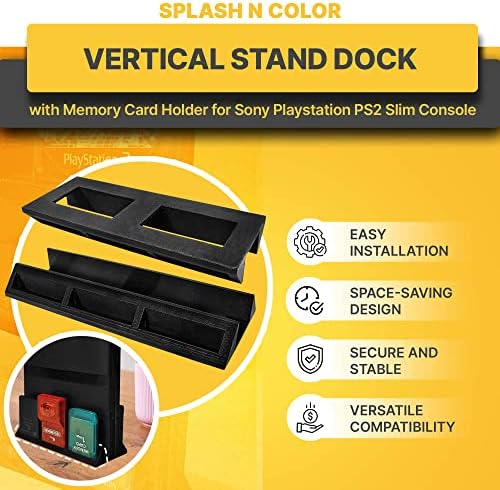 SplashnColor Vertical Stand Dock со држач за мемориски картички компатибилен со Sony PlayStation PS2 Slim Console - Заштеда на