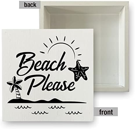Земја плажа дрвена кутија знак рустикален летен плажа дрвена кутија знак плажа декоративен знак блок плакета за домашна маса за