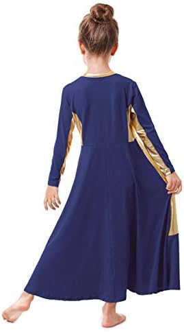 Owlfay девојки металик злато во боја блок литургиски пофалби танцувачки фустан лабаво вклопување со целосна должина руфен туничен костум за богослужба