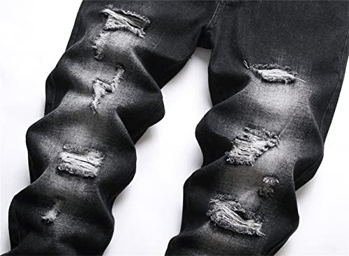 Машки Обични Искинати Фармерки Потресени Тенок Фит Директно Нога Тексас Панталони Класичен Уништени Измиени Жан Панталони