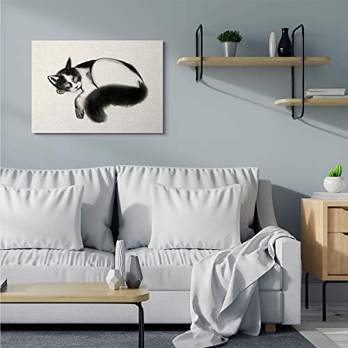 Stuple Industries опуштена миленичиња мачка грмушка црна опашка, дизајн по Грејс Поп Канвас wallидна уметност, 30 x 40, беж