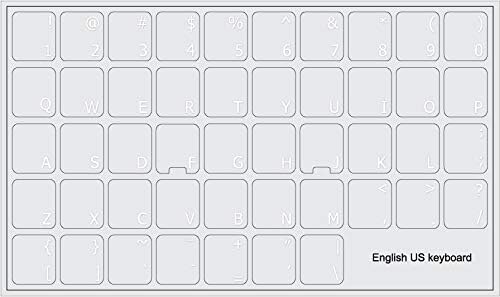 4Keyboard English US Leabels Labels Layout со бело писмо на чиста транспарентна позадина за работна површина, лаптоп и тетратка
