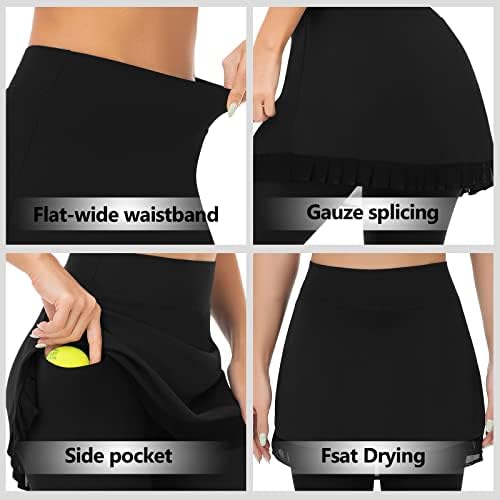 Woodyенски женски тениски здолништа со хеланки атлетски голф нозе со здолниште Прицврстете го здолништето на половината со џебови со џебови