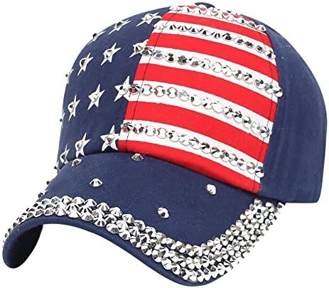 SSDXY Bling American Flag Hat Women Men Man Baseball Caps Sparkle USA Flag Hat Rhinestone Crystals Hip Hop Caps