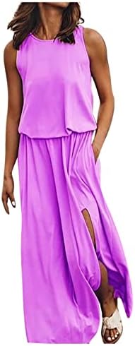Cucuham фустани за жени 2023 обична мода цврста боја секси тенок бек без ракав долг макси фустан