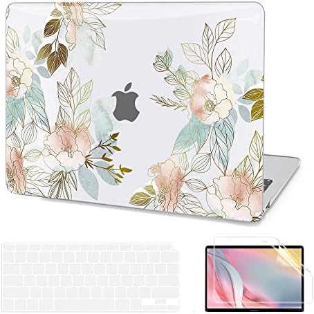 АКИТ Компатибилен со MacBook Air 13 Inch Case 2022 2021 2020 2019 2018 Објавување M1 A2337 A2179 A1932, Сјаен цвет пластичен лаптоп
