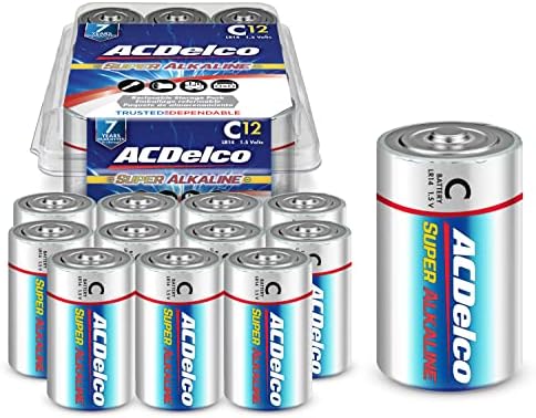 Акделко 12-Брои Ц Батерии, Максимална Моќност Супер Алкална Батерија, 7 - Годишен Рок На Траење, Пакување Што Може Да Се Затвори
