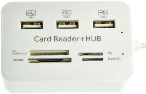 Читател на картички со 3-порта Tukzer Mini Multifunctions Hi-Speed ​​3-Port Hub Hub Поддржува SD/MS/M2/TF-White