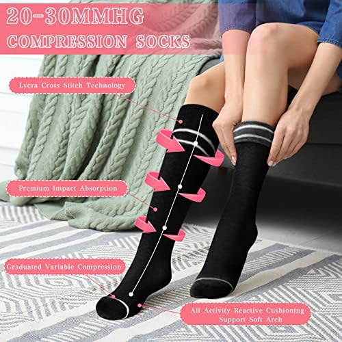 6 пара чорапи за компресија за бременост 20-30 mmHg чорапи за компресија плетени компресивни чорапи за жени