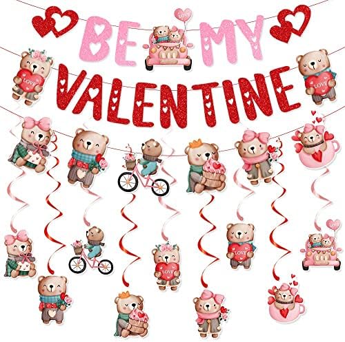 Биди Мој Валентин Банер Денот На Вљубените Партија Украси Мечка Тема Денот На Вљубените Банер Виси Вител Срце Романтична Вљубените Партија Материјали