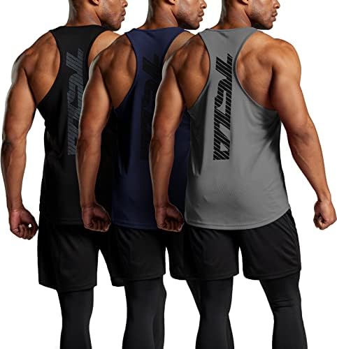 TSLA 3 пакуваат машки суви вклопувања во резервоарот за вежбање на мускулите, атлетски теренски резервоар за теретана, кошули за