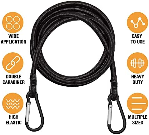 6 пакувања долги тешки карабинери кабел со асортиман со големина 24 40 60 и мали банџи жици со куки за кампување, тарпи, шатори, растенија,