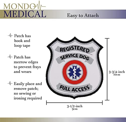 Мондо Медицинска мала услуга за кучиња 3,5in x 3,9in - работно куче извезено регистрирана етикета за животни
