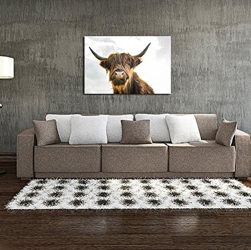 Сечари - животинско платно wallидна уметност блискост висорамнински говеда со долги рогови, печатење на платно сликарство за украси за домашни