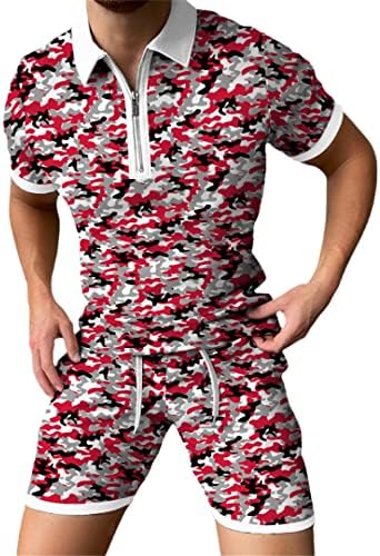 Летно камо Поло кошула поставува обични мажи спортови 2 парчиња сет 3Д печатење патент маички шорцеви