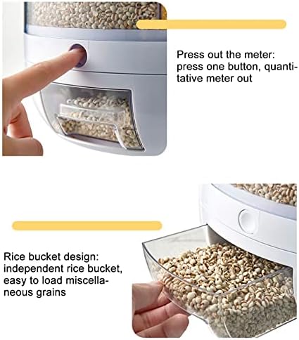 Зеродис Контејнер За Складирање Ориз И Жито, 360° Ротирачки Дозер За Храна Мерен Цилиндар со Капак За Црн Ориз, Жолт Ориз и Други