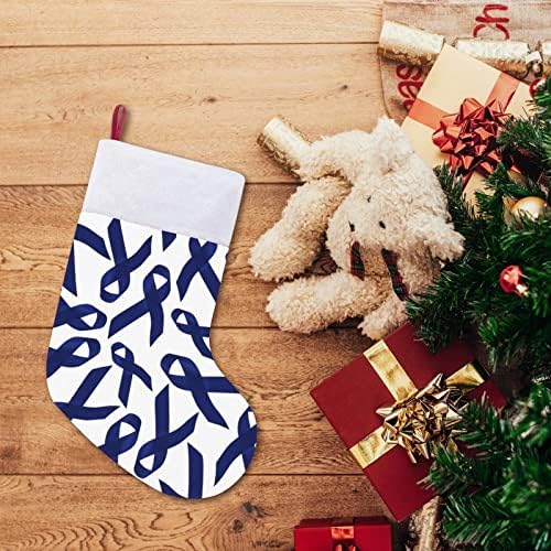 Свеста за рак на дебелото црево Сини панделки Божиќ виси чорапи за порибување за Божиќно дрво од камин