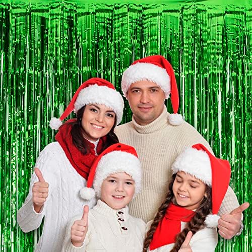 LOLSTAR 3 Пакет Божиќна фолија Фринг завеси Божиќна забава Декорација 3.3x6.6 Ft Зелена тема за завеси за забави Фото Заднината Појавувач