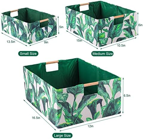 Anminy 2 парчиња канти за складирање поставени памучни постелнина ткаенина отворена корпа за складирање кутии кутија со дрвени рачки