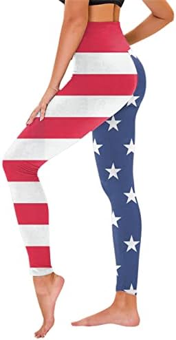 4 -ти јули хеланки за жени со високи половини на американско знаме тенок молив пантолони вежбање задник за кревање компресија тренингот