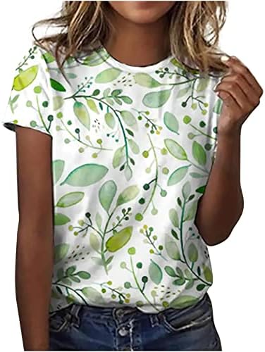 Есен летен маица жени 2023 трендовски кратки ракави екипаж памук памук графички лабав вклопување обичен блуза за девојчиња за