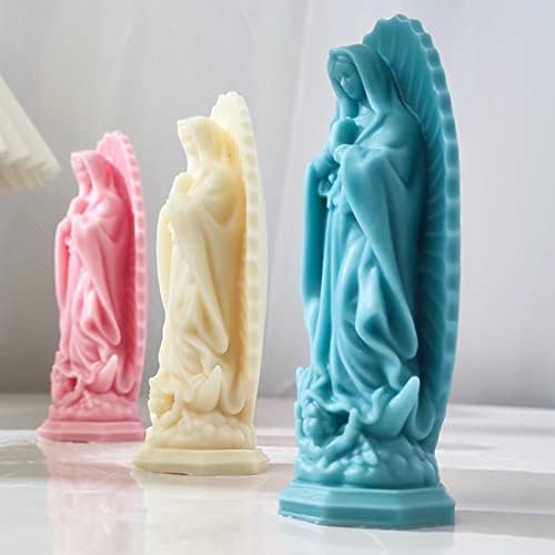 Xidmold Дева Марија Калада за свеќи, девица Марија Марија Силиконска мувла за скулптура, миризлива свеќа, сапун, гипс, смола уметност, религиозен декор