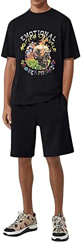 Tuxedo Копче сет О-вратот маички со кошули поставува панталони модни спортови 2 парчиња кратки летни шорцеви кобалт костум
