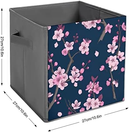 Розова Цреша Цвет Склопувачки Коцки За Складирање Ткаенина Кутија 11 Инчни Преклопливи Канти за Складирање Со Рачки