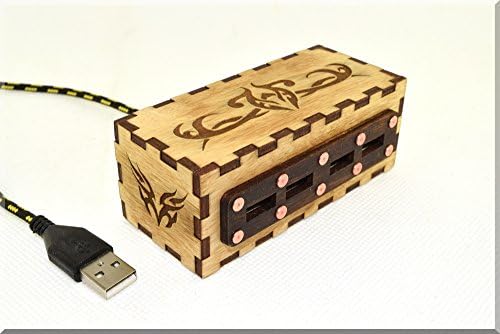 Рачно Изработени Автентични Дрвени 4 Порти USB 2.0 ЦЕНТАР Сплитер Со Врежани Гроздобер Орнаменти. Steampunk Gadget