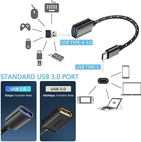 Wyasanj USB C до USB 3.0 адаптер 0,5ft, USB-C до USB адаптер, USB Type-C до USB, Thunderbolt 3 до USB адаптер OTC кабел компатибилен
