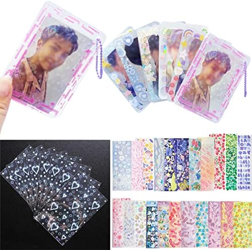 6PC KPOP Holder Holder Keyder со корејски деко kpop налепници за фото -картички албум за запишување на врзивно средство, 50 ракави