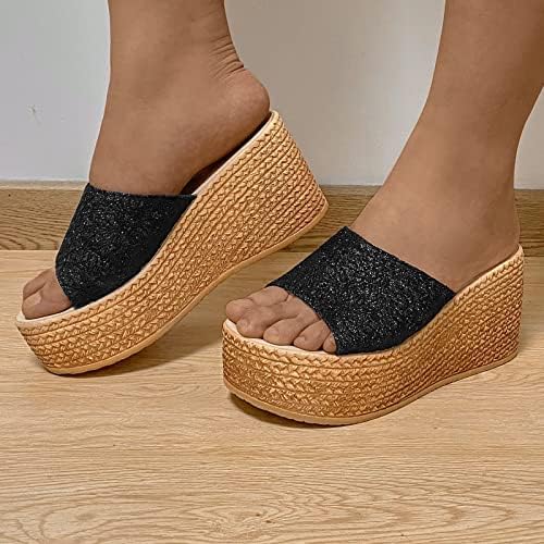 Платформа Сандали жени широки модни лесни блок -потпетици, каиш за токи без влечење чевли за пешачење чевли за пешачење