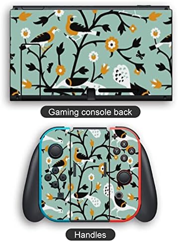 Цвеќиња со црни и бели птици целосен поставен заштитник налепница за конзола за прекинувач на Nintendo и прекинувач на тенок кожа на лајт
