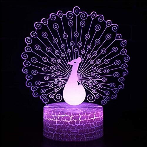 Jinnwell 3D Peacock Night Light LAMP илузија ноќна светлина 7 бојата менувајќи ја табелата за табела за декорацијата за декорацијата