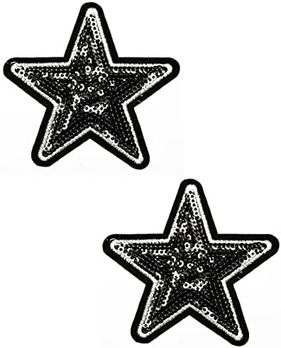 Кленплус 2 парчиња. Симпатична Шик Црна Ѕвезда Sequin Закрпи Цртан Филм Деца Деца Налепница Уметност Знак Симбол Костим Маица Јакни