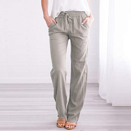 Ксиншид Постелни панталони за жени кои се обидени со високи половини, панталони панталони удобни права нога лабава панталони со џебови