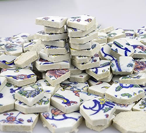 Лањани скршена керамичка плочка за мозаични занаети цветни сини и бели порцелански кинески плочки, 11x11 инчи, розова