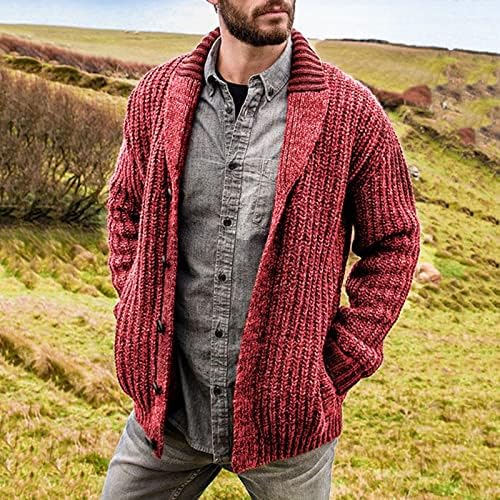 Wocachi џемпер кардиган палто за машки зимски единечни јака лапава лабава вклопена кабел плетена случајна кардиган јакни