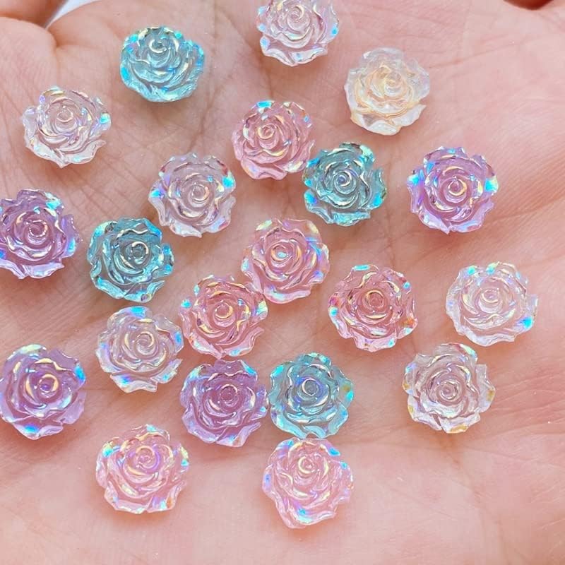 60 парчиња 3Д симпатична мешана мини цветна нокти Rhinestones скапоцени камења Сјајот акрилен нокти уметнички накит Маникир