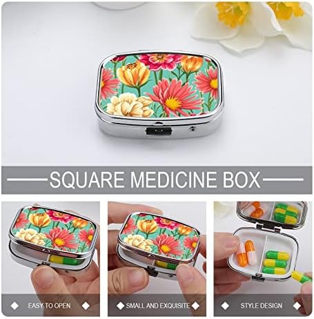 Пилула кутија разнобојни цвеќиња од таблета во форма на плоштад во форма на таблети, преносен пилум за витамин контејнер, организатор на
