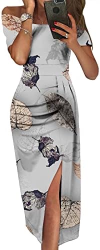 Летен Фустан За Жени 2023 Контрастно Печатење Во Боја Завиткајте Сплит Фустани Без Ракави Надвор Од Рамото