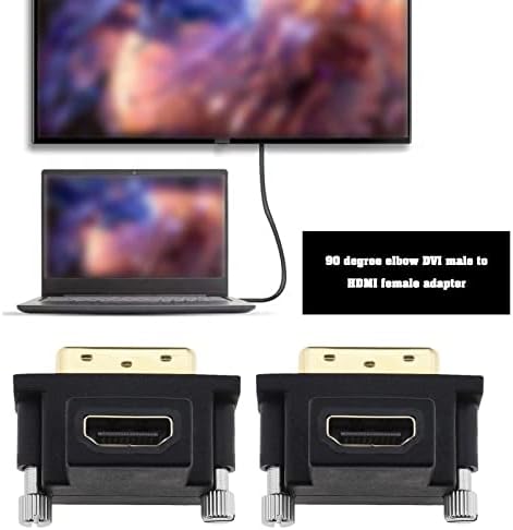 ECSING 2PCS DVI MALE до HDMI Femaleенски адаптер 90 степени за компјутер HDTV Projector Graphics картичка ТВ кутија Конзола