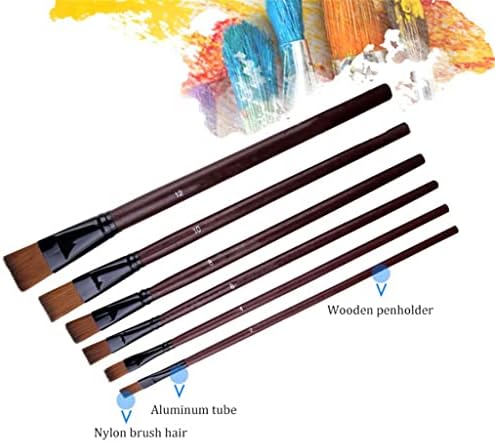GFHLP 6pcs/Поставете рамна четка најлонска коса дрвена акварела акрилна масло четка за бои постави за цртање сликање занаетчиски материјали