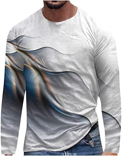 Менс спортски кошули 3Д дигитално печатење тркалезен врат со долг ракав, фитнес патека за фитнес, блуза лабава вклопувачка удобност врвови