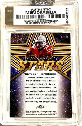 Treveyon Henderson 2022 Leaf Collef Stars Gem Mint 10 ”Redemption Rookie Card!