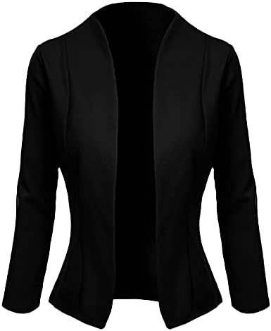 Womenените модни печати со долг ракав отворен предниот тенок блејзер палто официјална костумска јакна за канцеларија работа за одмор жени зима