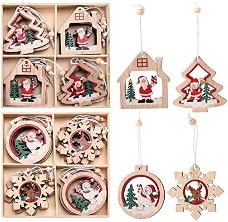 Дрвени украси за новогодишна елка, 24 парчиња, 2,3-инчен дрвен шуплив дентален приврзок, занаети за занаети за снежници, украси за Божиќни забави.