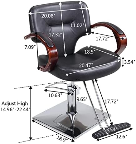 Mgwye 360 ​​степени вртење хидраулични бербер столче за коса салон за убавина со потпирач за рака, прилагодлива висина, црна
